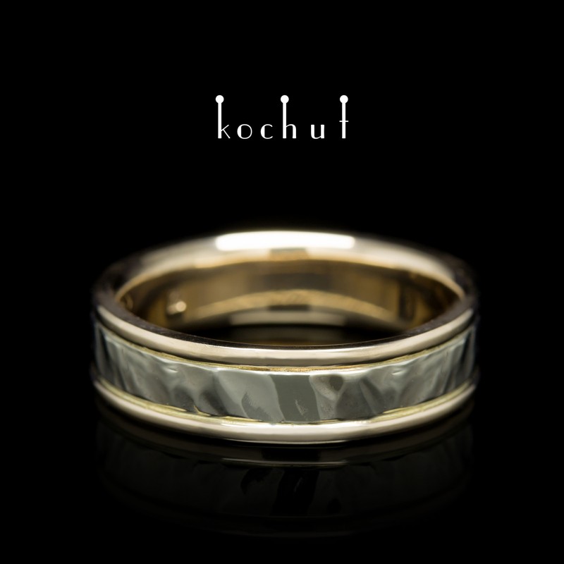 Обручальное кольцо «Memoria» с двома ободками. Красное, белое золото