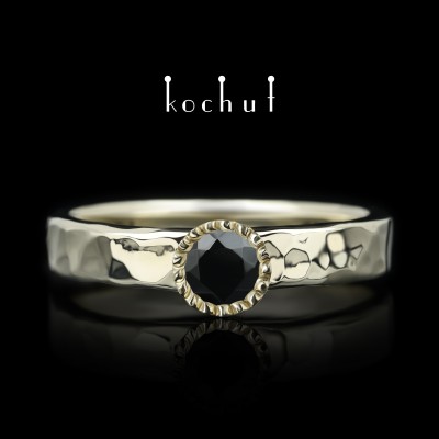 Ring «Thiamine». White, yellow gold, black spinel