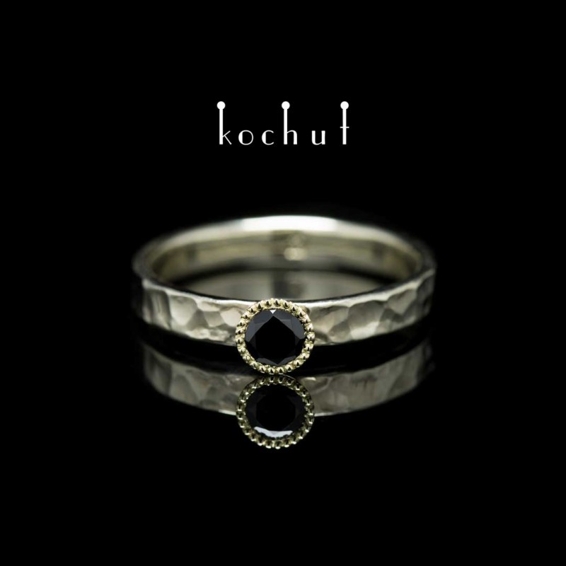 Ring «Thiamine». White, yellow gold, black spinel