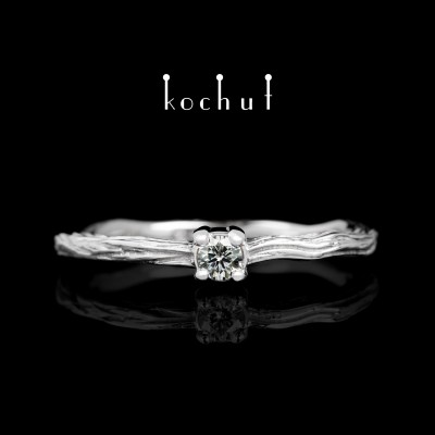 Engagement ring "Winter twig". White gold, white rhodium, diamond