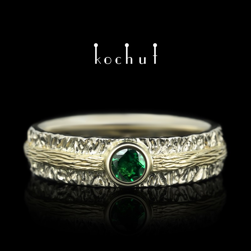 Ring «Citadel». White, yellow gold, tsavorite