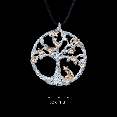 Pendant "Blooming tree: Little Fox". Yellow gold, silver