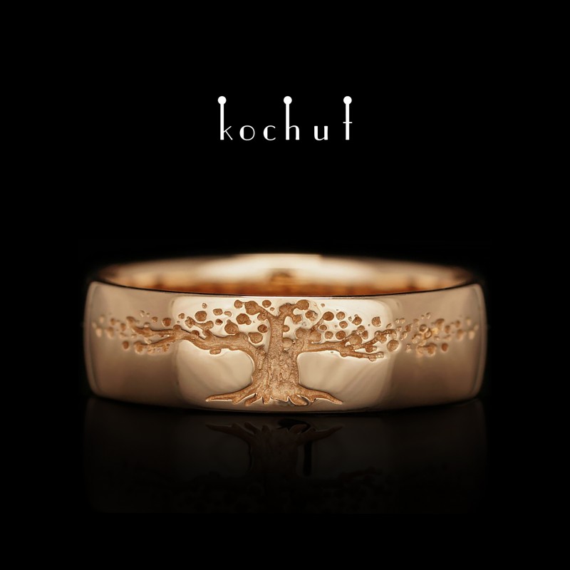 Обручальное кольцо «Дерево жизни». Красное золото
