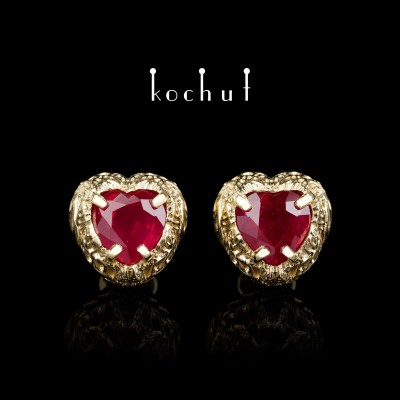 Earrings «Sun Forest». Yellow gold, rubies