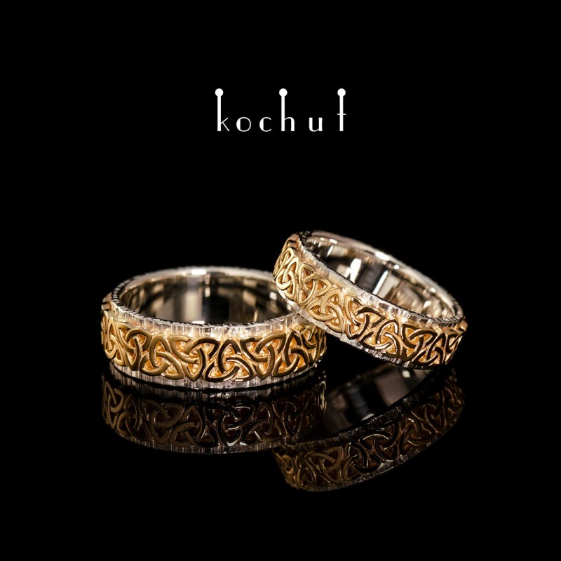 Snubní prsteny «Keltský vzor». Stříbro, žluté zlato