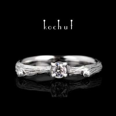 Engagement ring "Fragile twig". White gold, white rhodium, diamond
