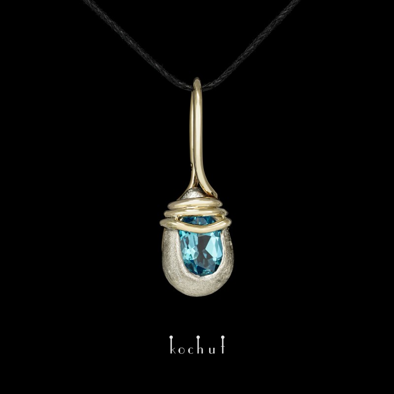 Pendant «The Power Element». Silver, yellow gold, topaz