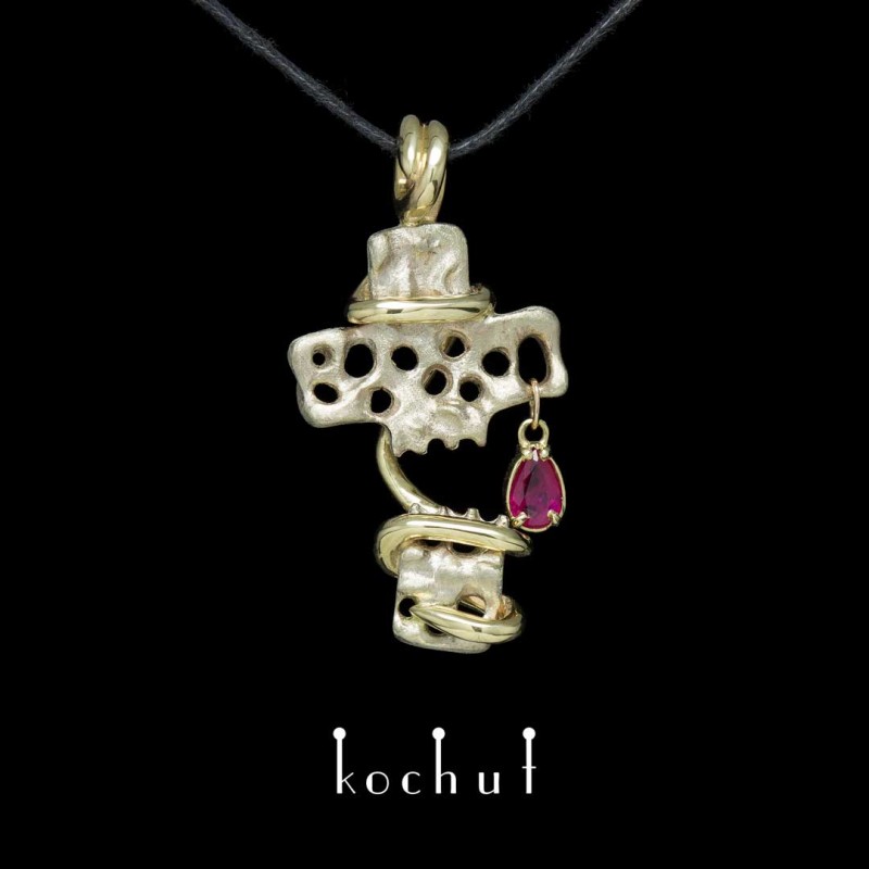 Cross «The power of hope». White, yellow gold, ruby