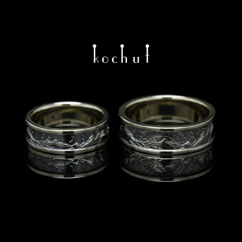 Wedding Rings "Peaks Of Love: The Sun And The Moon". White gold, black rhodium