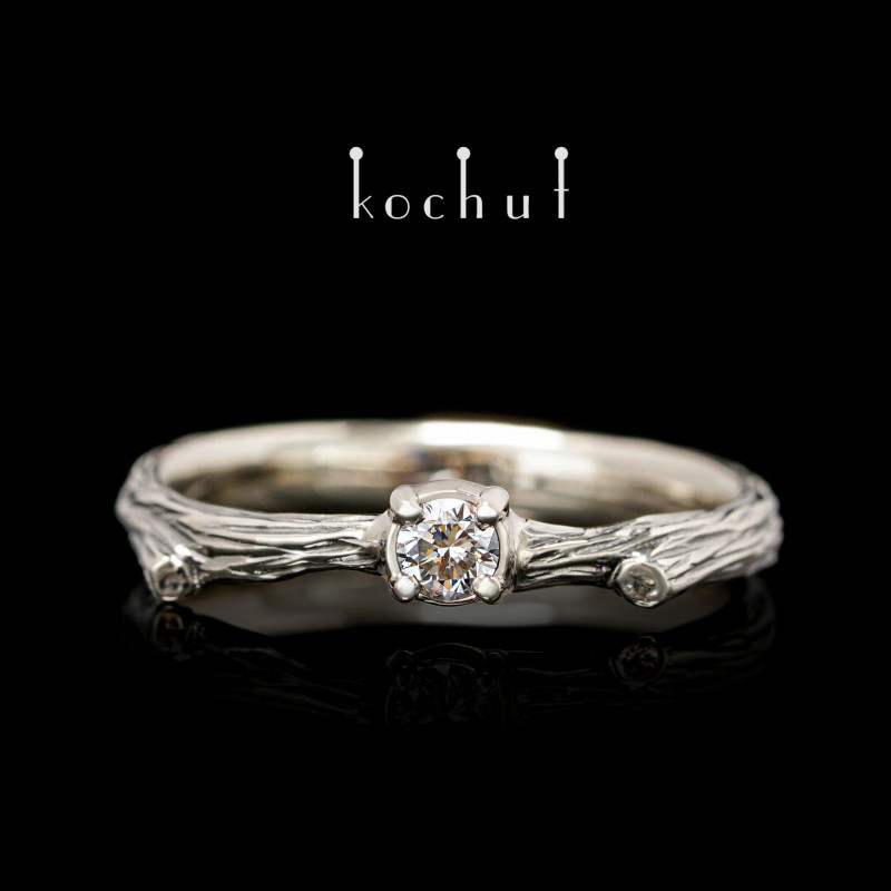 Engagement ring "Fragile twig". White gold, black rhodium, diamond