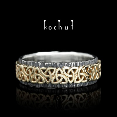 Ring "Celtic pattern". Yellow gold, silver, oxidized