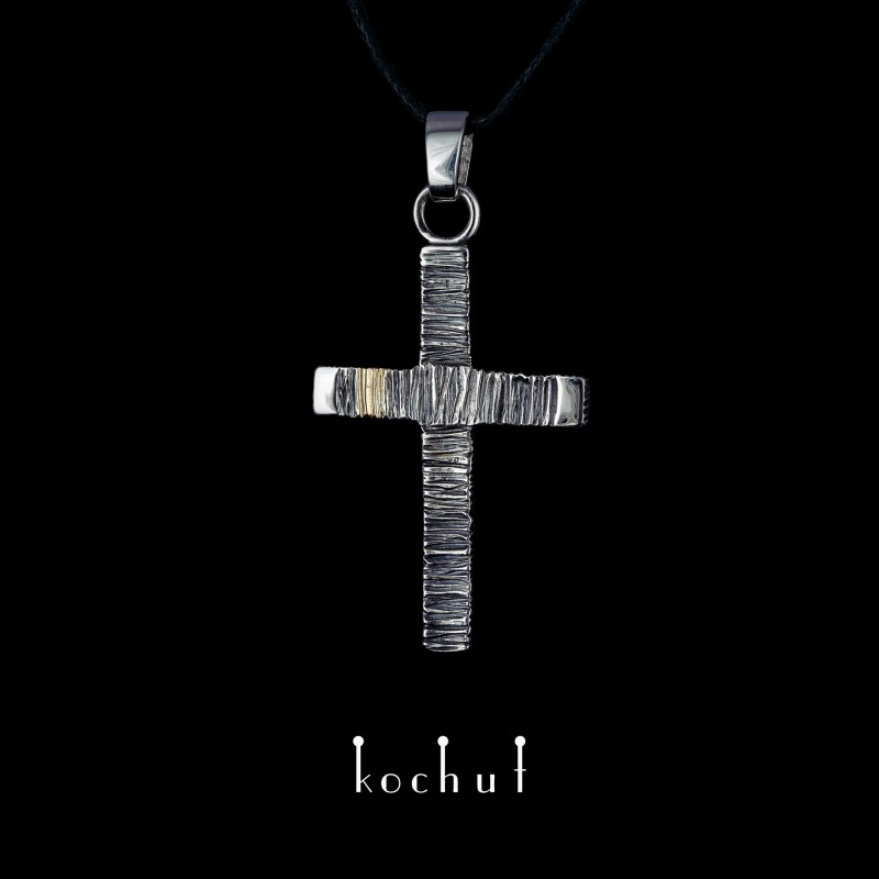 Cross «Sign of light». Yellow gold, silver, oxidation