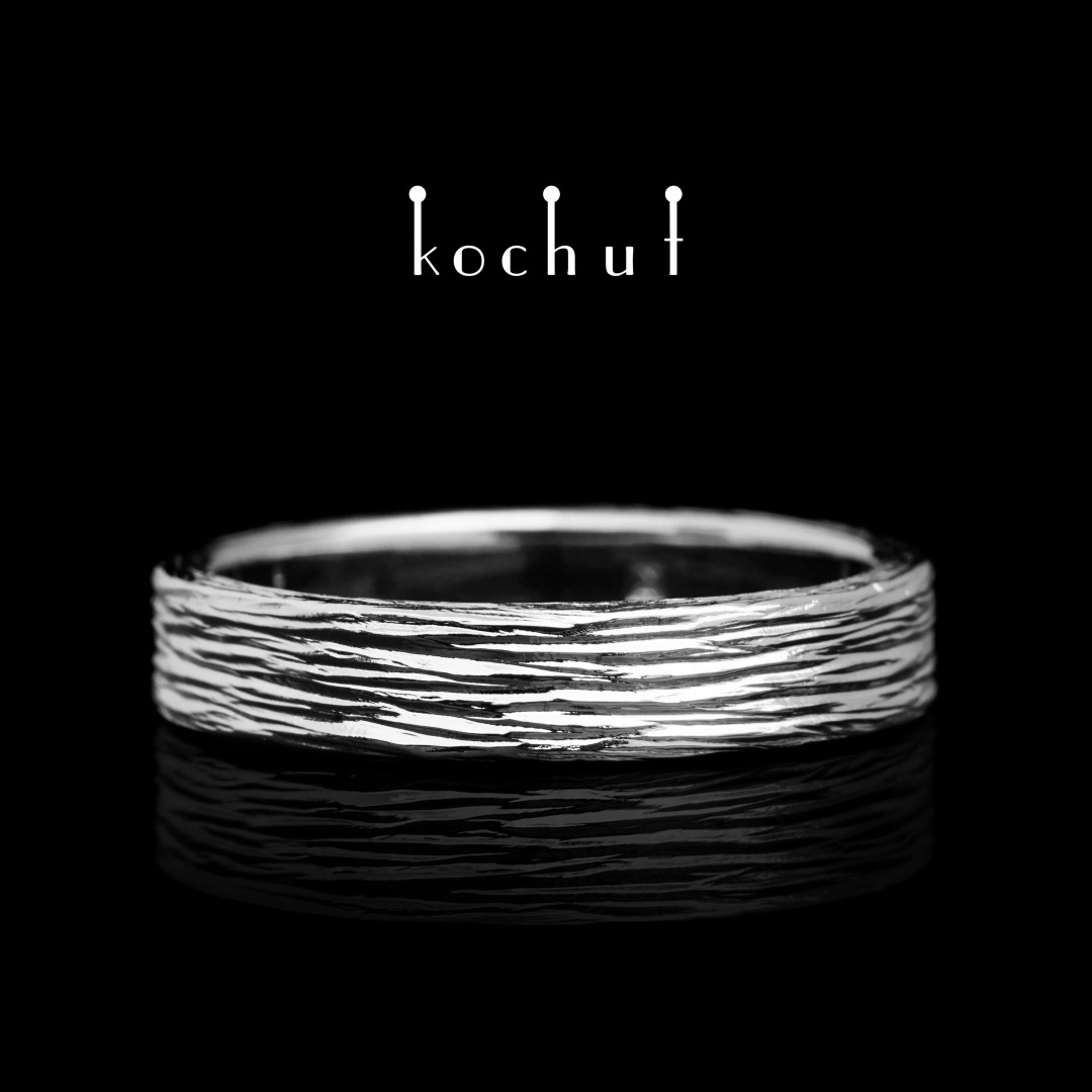 Обручальное кольцо «Кора дерева». Белое золото, белый родий