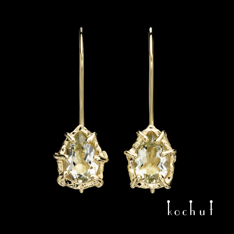 Earrings «Aurora». Yellow gold, green amethysts