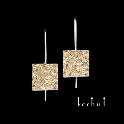 Earrings "Soul and body" with a French clasp. Silver, oxidation, fusion of yellow gold