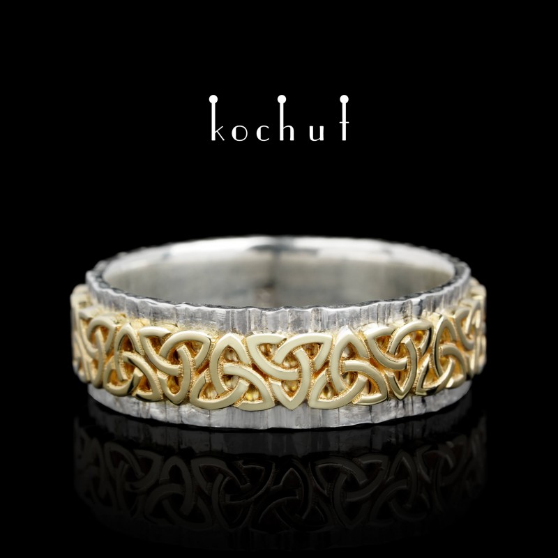 Ring «Celtic pattern». Yellow gold, silver