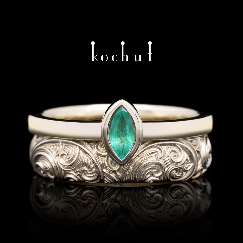 Ring «Invincibility of feelings». White gold, emerald