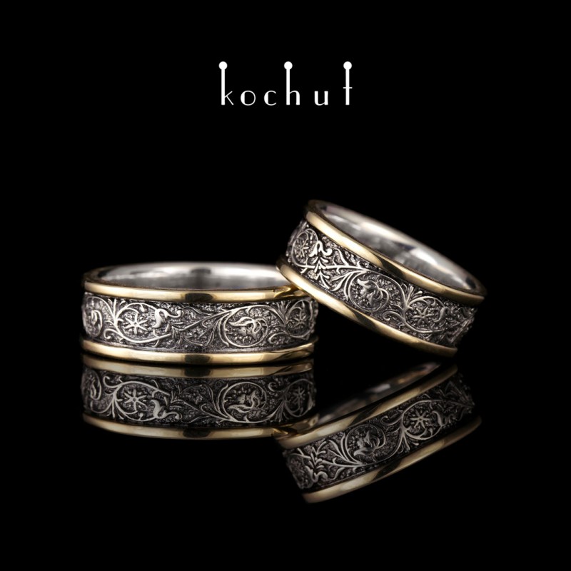 Harmony Of Nature With Two Rims — wedding rings made of silver and yellow gold