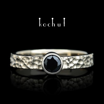 Ring «The road of life». White gold, black spinel