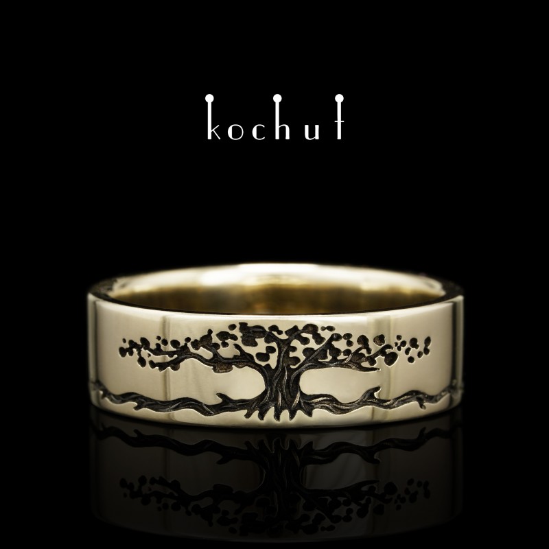 Glossy wedding ring «Tree of Life: stems». White gold, black rhodium