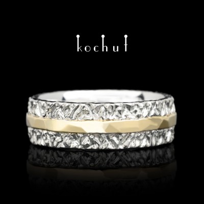 Wedding ring «Citadel: support». Silver, yellow gold
