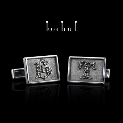 Cufflinks «Celtic» with initials in Celtic style. Silver, oxidation