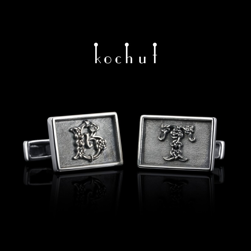 Cufflinks «Celtic» with initials in Celtic style. Silver, oxidized
