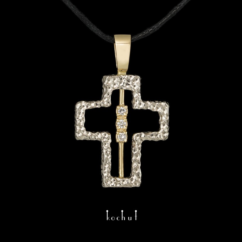 Cross "Strings Of Unity". White and yellow gold with diamonds