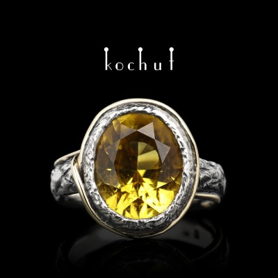 Ring «Soul Mirror». Silver, yellow gold, citrine, oxidized