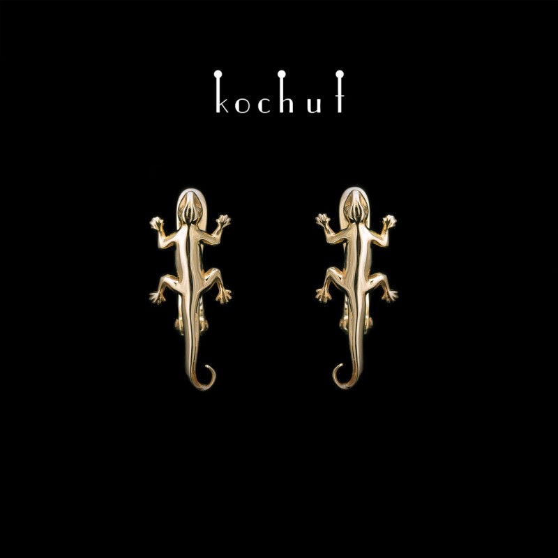 Earrings «Little salamanders». Yellow Gold, English Clasp