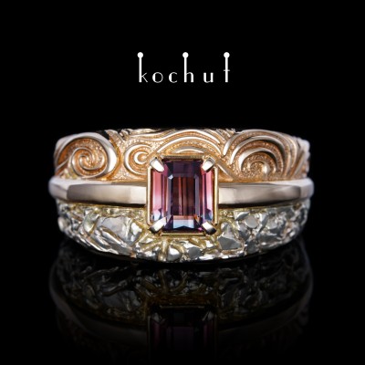Ring «Secrets of the universe». White and red gold, polychrome tourmaline