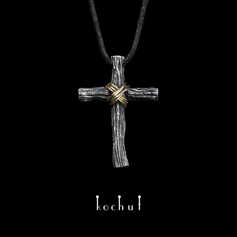 Cross «Humility». Silver, oxidized, yellow gold