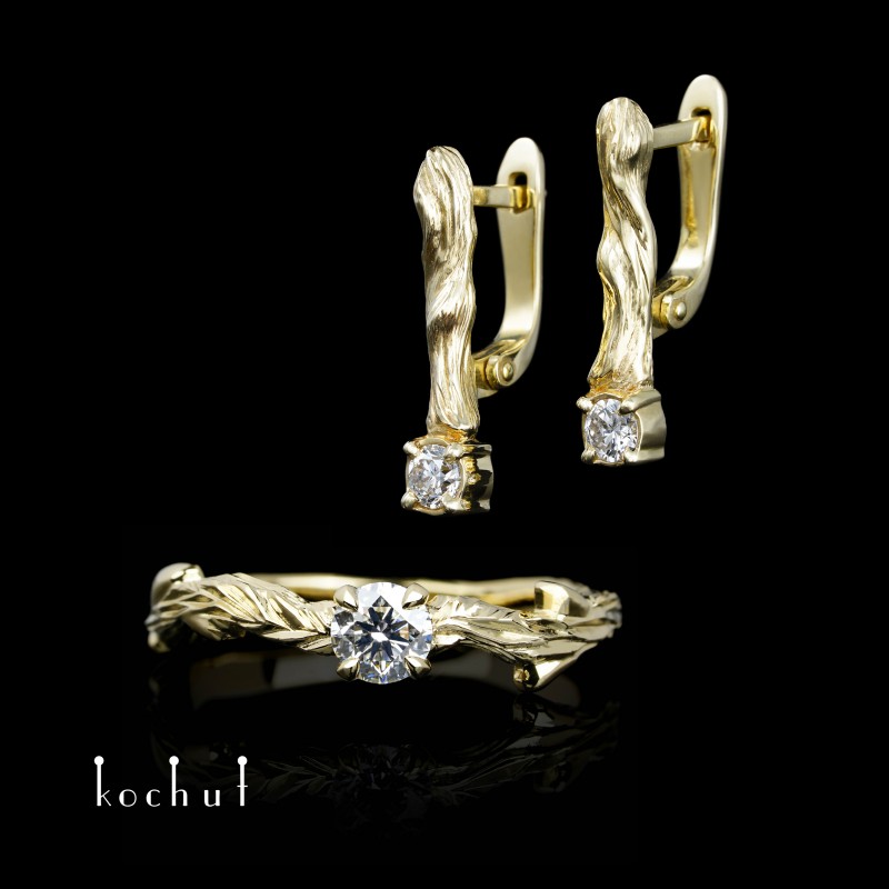 Jewelry Set "Twigs". Gold, diamonds 
