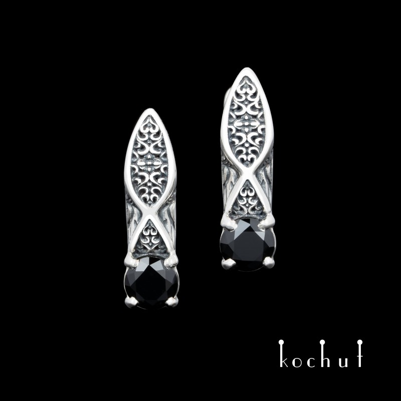 Earrings «Versailles». Silver, oxidation, black spinel