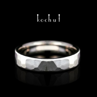 Flat-shaped wedding ring «Septima». White gold, white rhodium