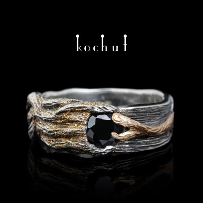 Ring «Vernydub». Silver, red gold, black spinel