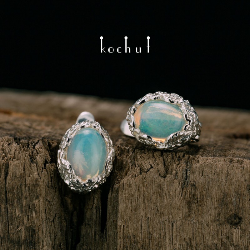 Earrings «The source of life». Silver, opal cabochon