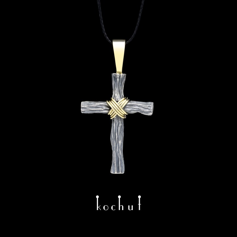 Cross «Humility». with ear Silver, oxidation, yellow gold