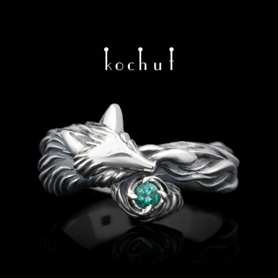 Ring «The Little Fox». Silver, oxidation, emerald