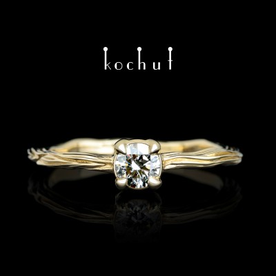 Engagement ring «Winter twig». Yellow gold, diamond