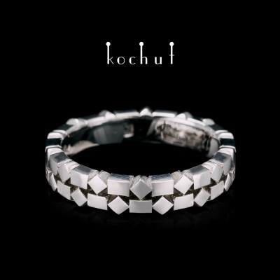 Wedding ring «Geometry». Silver, white rhodium