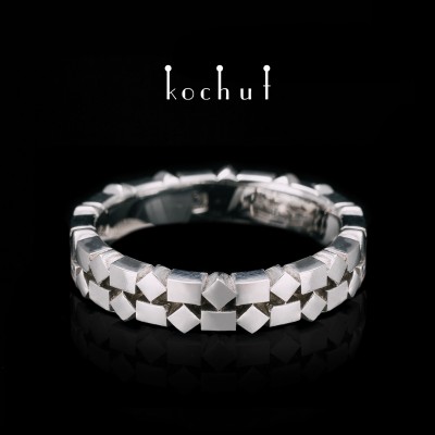 Wedding ring «Geometry». Silver, white rhodium