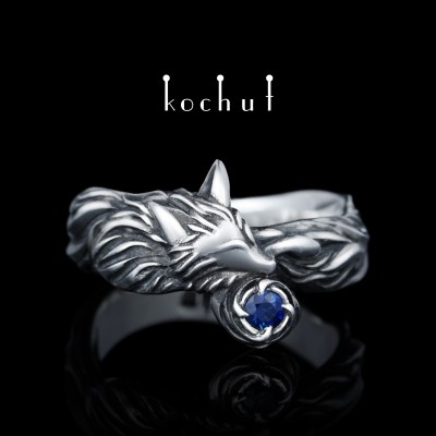 Ring «Little Fox». Silver, oxidized, sapphire
