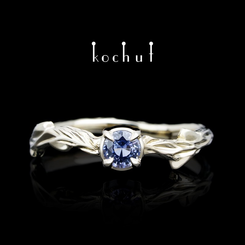 Ring «March twig.» White gold, sapphire 
