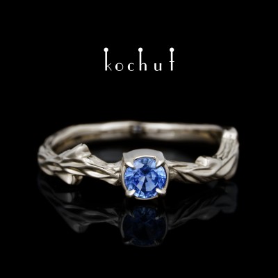 Ring «March twig.» White gold, sapphire
