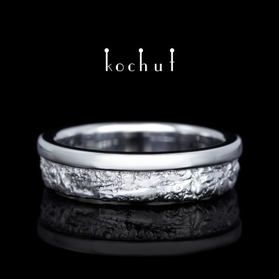 Wedding ring «In joy and in sorrow: halves». Silver, white rhodium