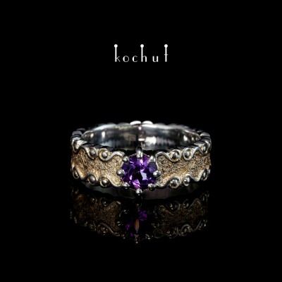 Ring «Marquis». Silver, amethyst, fusing yellow gold