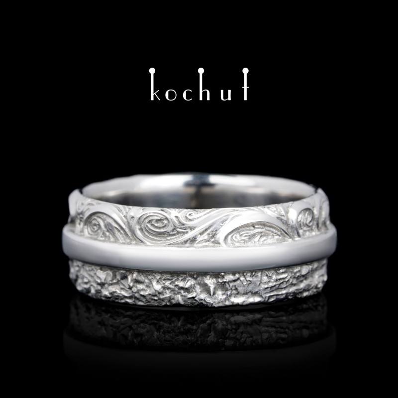Wedding ring «In joy and in sorrow.» Silver, white rhodium