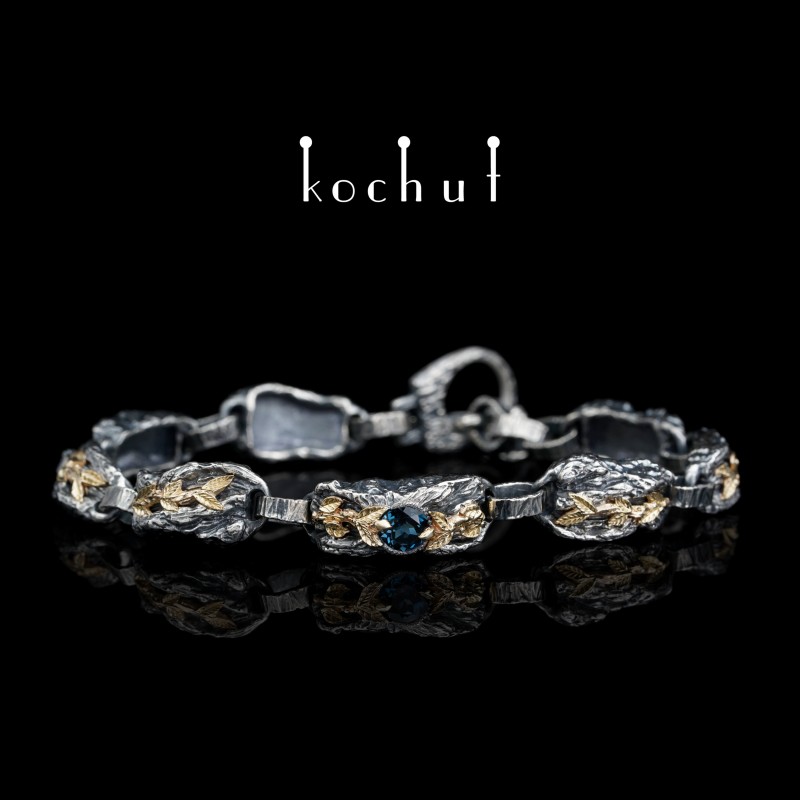 Bracelet «The Power of Life». Silver, yellow gold, topaz, oxidation