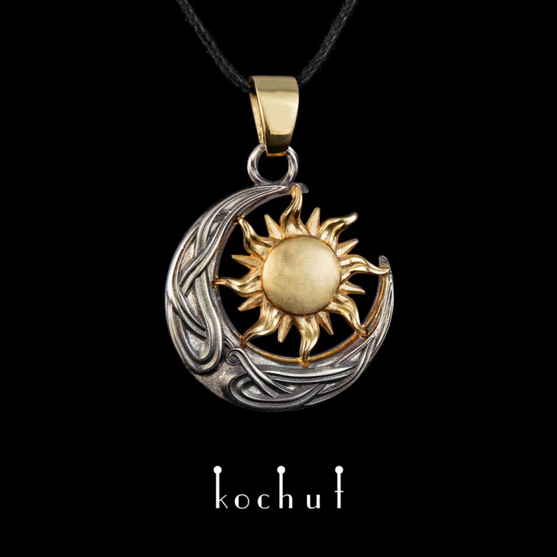 Sun And Moon — yellow gold and sterling silver pendant